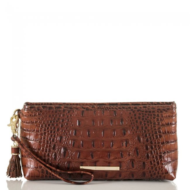 Brahmin Kayla Brown Leather Wristlet | Pecan Melbourne ID:Brahmin-203271