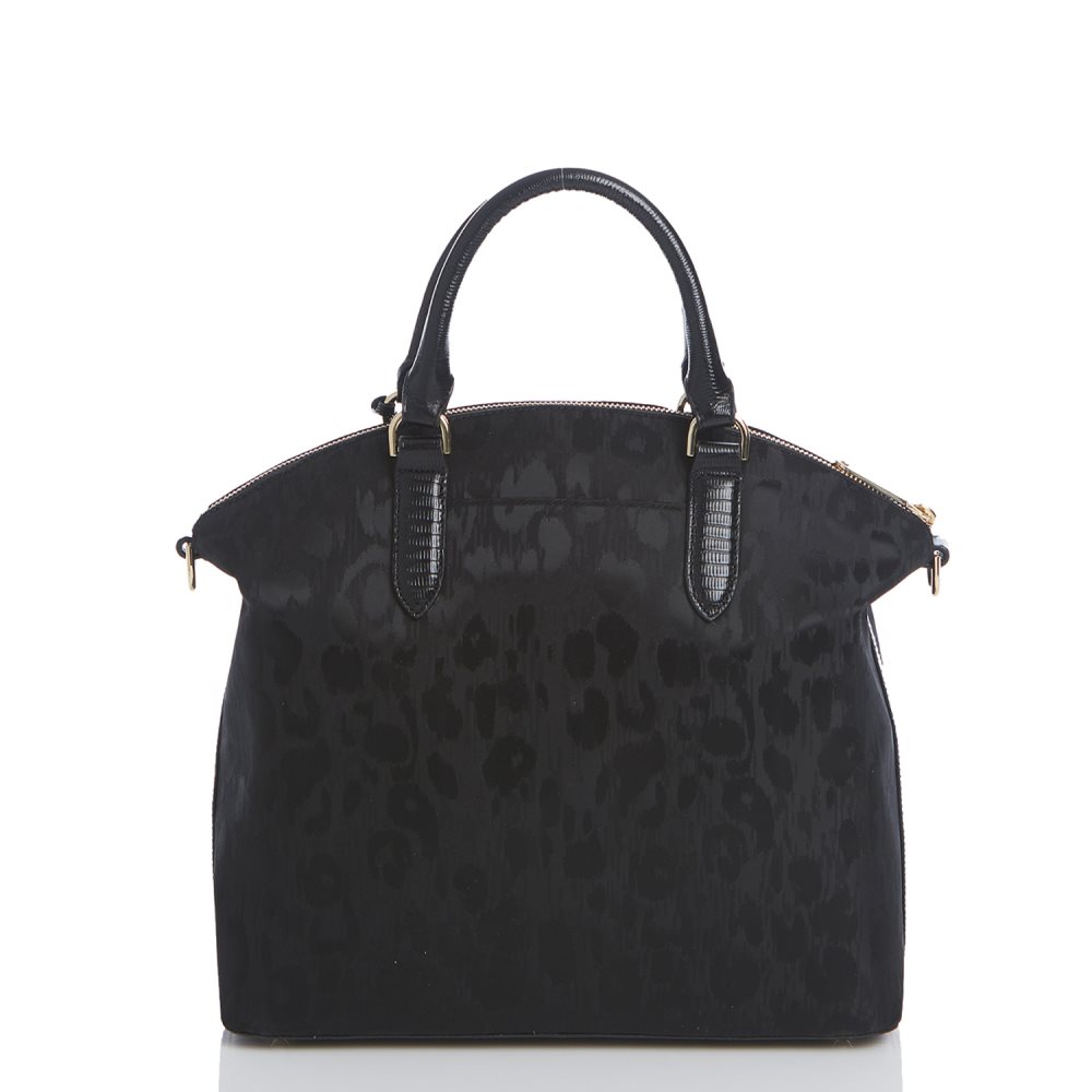 Brahmin Large Duxbury Satchel | Black Leather Leopard Purse ID:Brahmin-202553