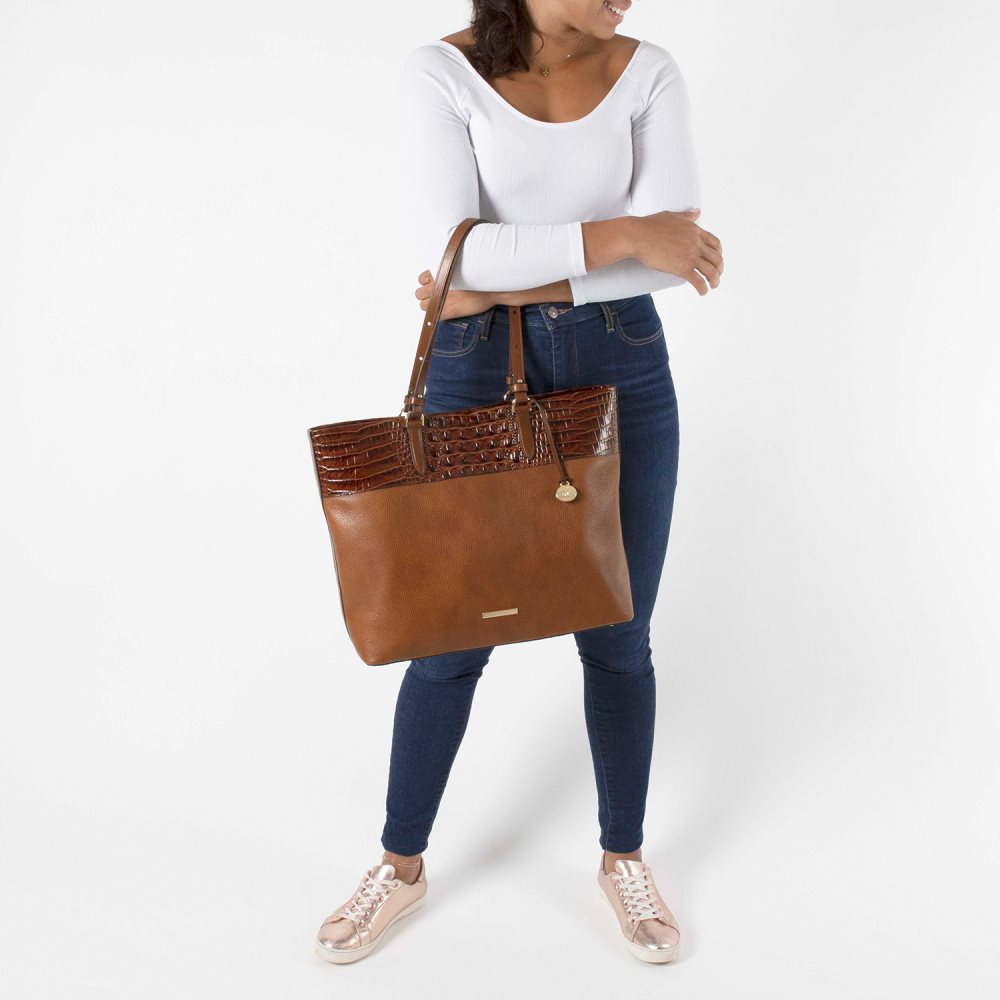 Brahmin Tansey Black Leather Open-Top Tote Bag ID:Brahmin-202718