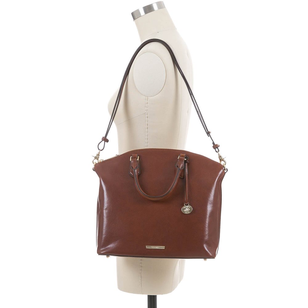 Brahmin Large Duxbury Soft Leather Satchel | Cognac Topsail ID:Brahmin-203030