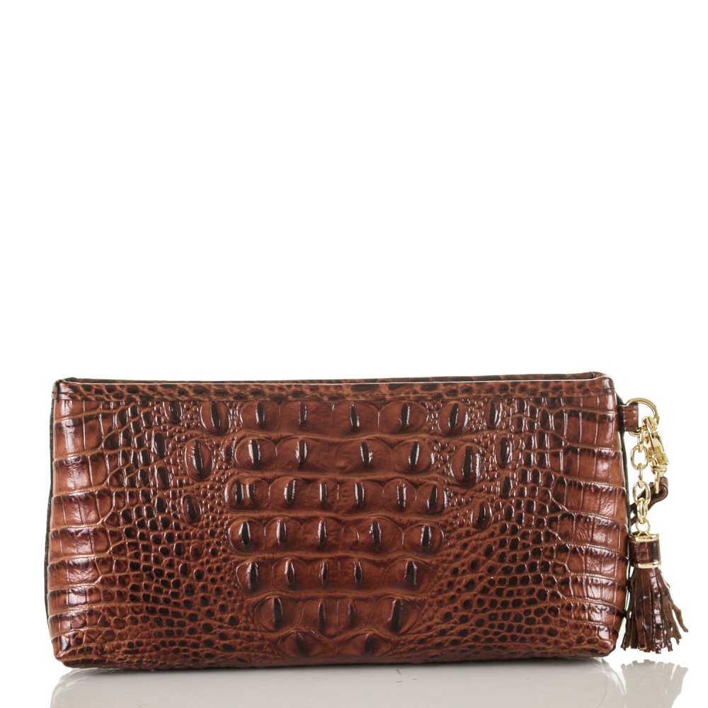 Brahmin Kayla Brown Leather Wristlet | Pecan Melbourne ID:Brahmin-203754